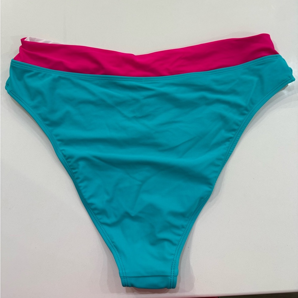 Women’s Two-Tone Bikini Bottom — Teal and Magenta